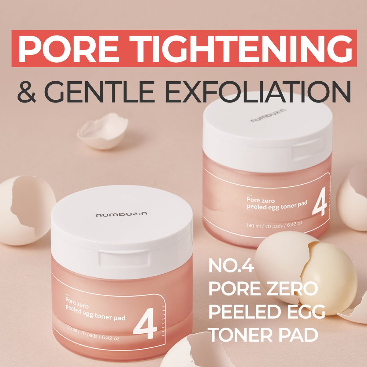 Numbuzin No. 4 Pore Zero Peeled Egg Toner Pads 70 ct, 180ml — official product image 4