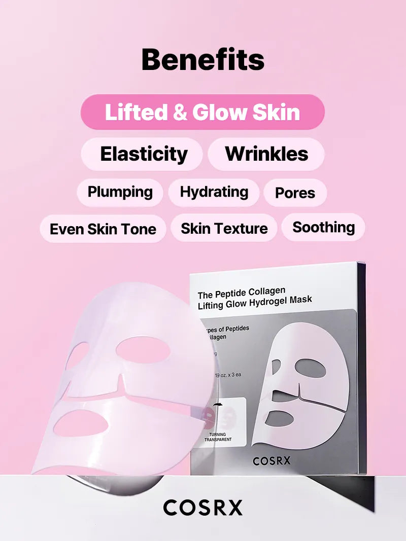 COSRX Peptide Collagen Hydrogel Mask package and official benefit overview