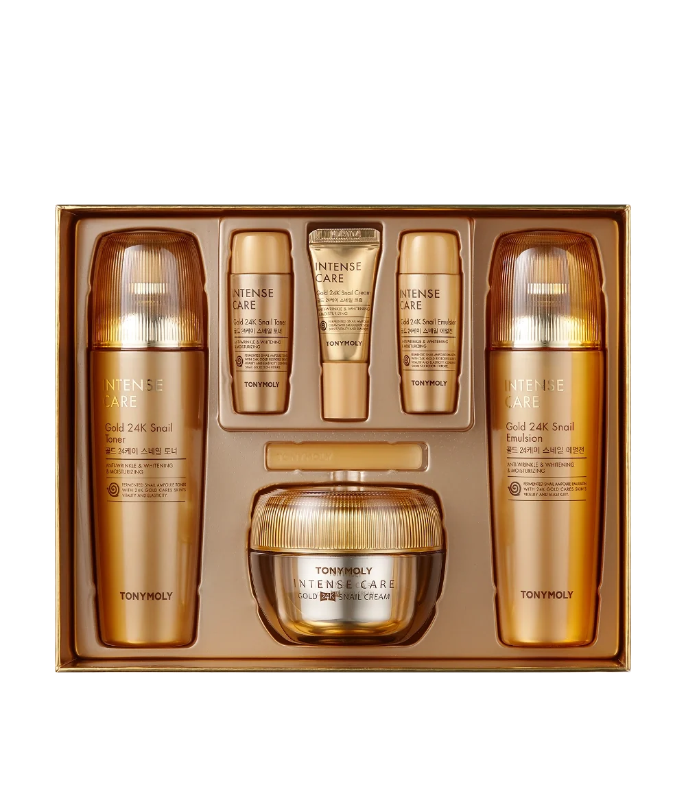 Immagine ufficiale del set TONYMOLY Intense Care Gold 24K Snail da tre prodotti