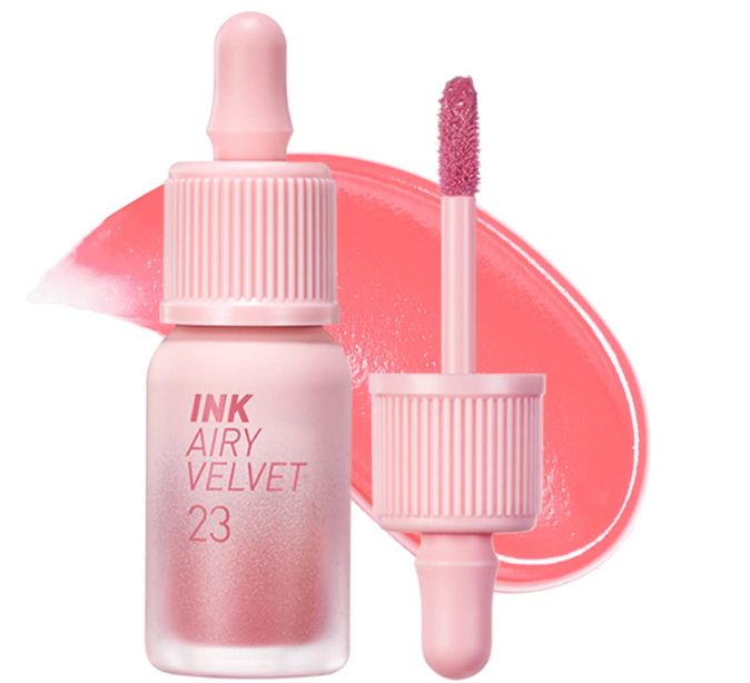 Peripera Ink Airy Velvet Lip Tint pink packaging with soft-matte texture