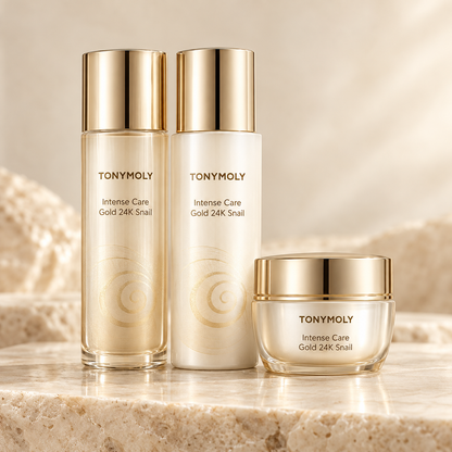 TONYMOLY Intense Care Gold 24K Snail three-piece skincare set with toner, emulsion and cream